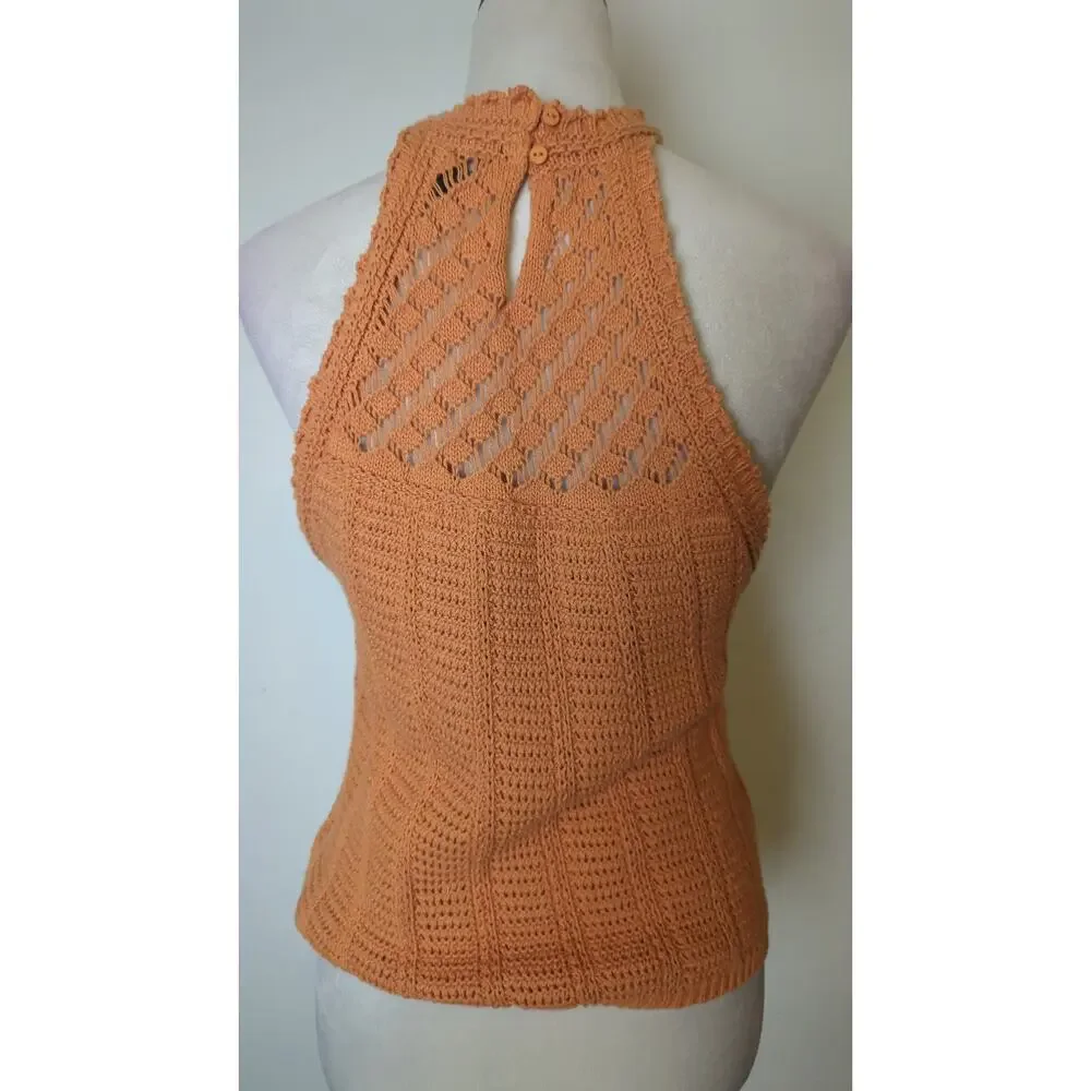 Soft Girl Crochet Halter Top in Orange /Peach Boho Coquette Knit Tank